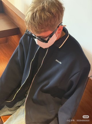 Miu Miu Navy Zip-Up Oversized Jacket view 5