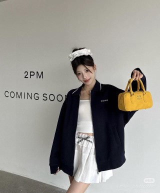Miu Miu Navy Zip-Up Oversized Jacket view 6