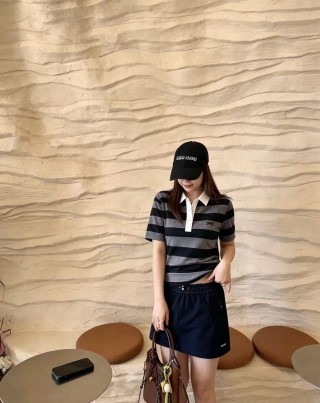 Black & Grey Striped Polo Shirt with White Collar view 4
