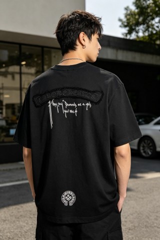 Black Graphic Print Short Sleeve T-Shirt with Embroidered Back Design view 4