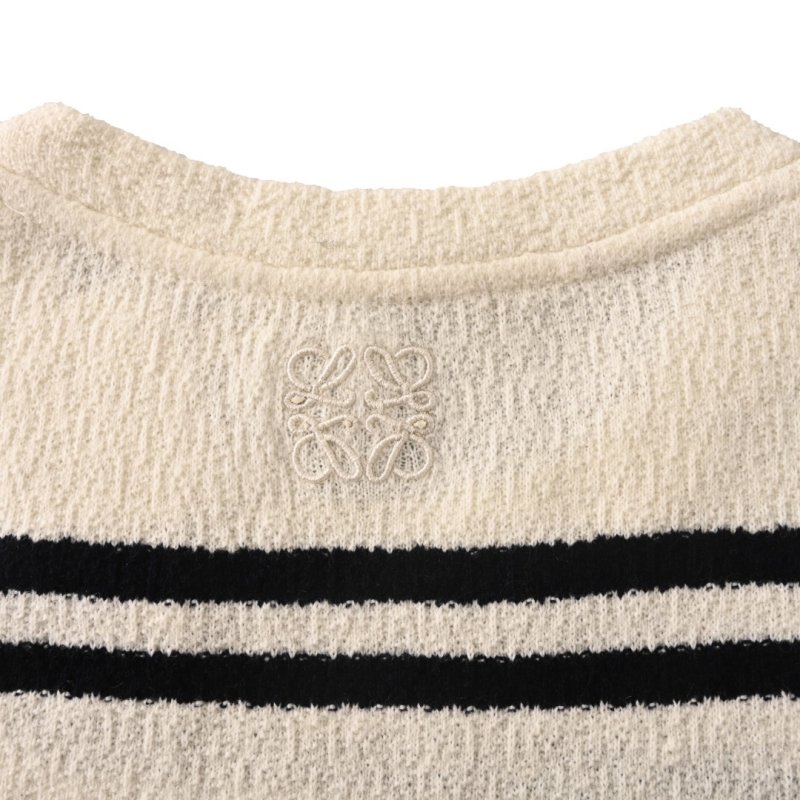 Loewe Striped Wool Blend Knit T-Shirt Cream & Black view