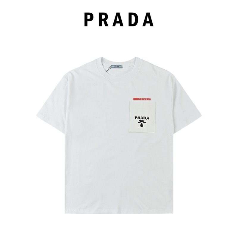 Prada White Short-Sleeve Crew Neck T-Shirt with Chest Pocket view