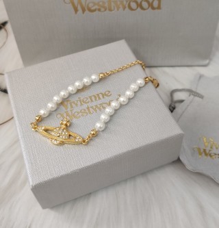 Vivienne Westwood Saturn Pearl Gold Bracelet White