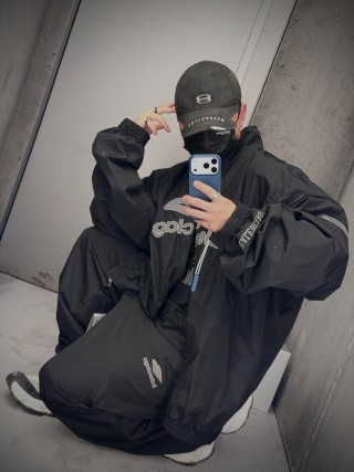 Balenciaga Black Logo Windbreaker Jacket view 6