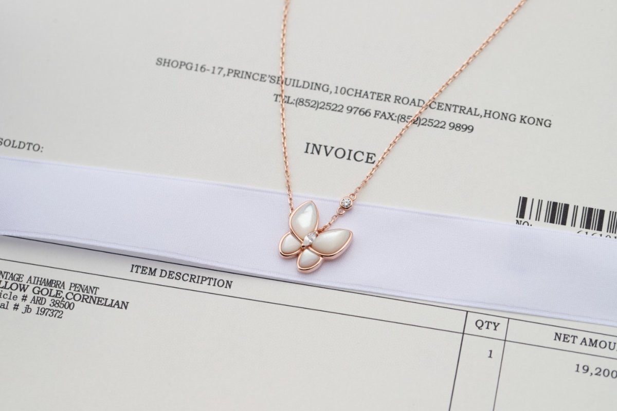 Van Cleef & Arpels Butterfly Mother-of-Pearl Diamond Necklace Rose Gold view