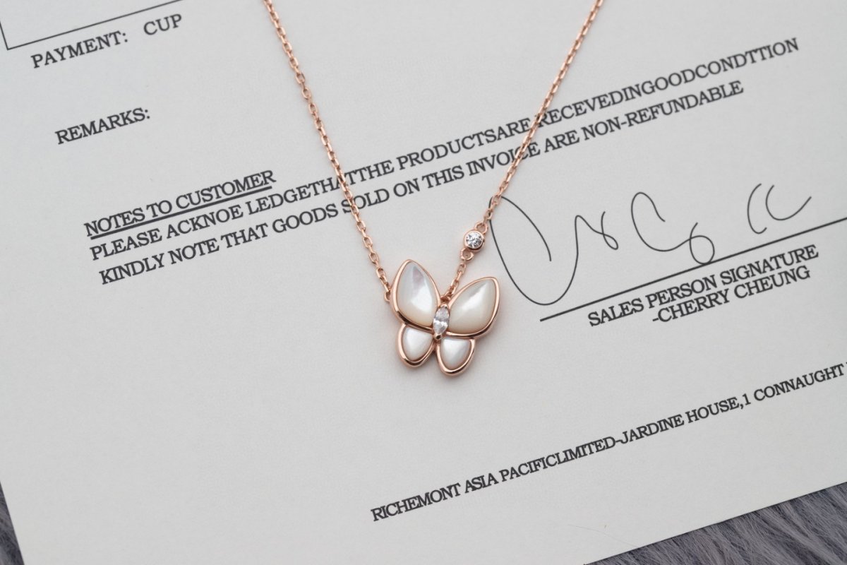 Van Cleef & Arpels Butterfly Mother-of-Pearl Diamond Necklace Rose Gold view
