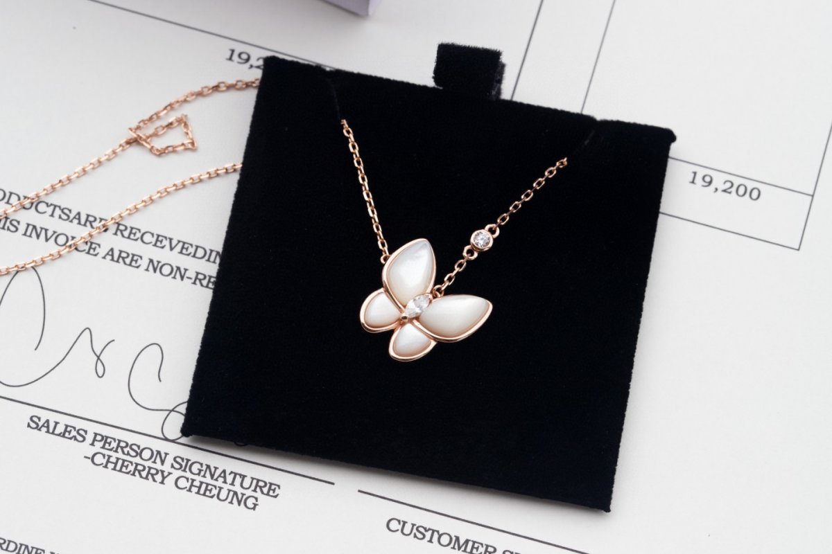 Van Cleef & Arpels Butterfly Mother-of-Pearl Diamond Necklace Rose Gold view