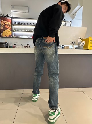 Light Wash Distressed Straight Leg Jeans view 7