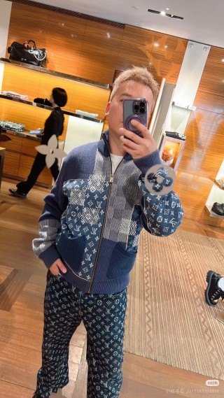 Louis Vuitton Monogram Zip Cardigan Navy & Grey view 1