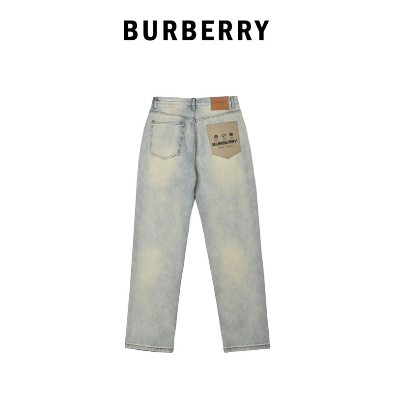 Burberry Light Wash Denim Jeans with Leather Patch view