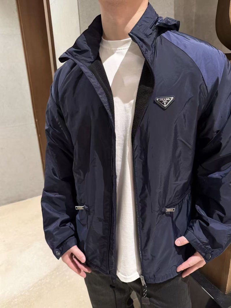 Prada Nylon Hooded Windbreaker Jacket Navy