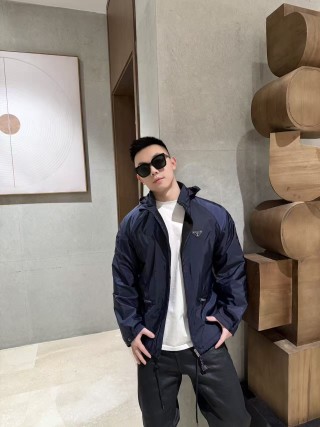 Prada Nylon Hooded Windbreaker Jacket Navy view 2