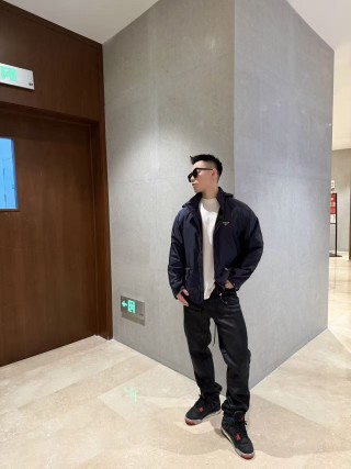 Prada Nylon Hooded Windbreaker Jacket Navy view 5