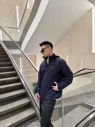 Prada Nylon Hooded Windbreaker Jacket Navy view 6