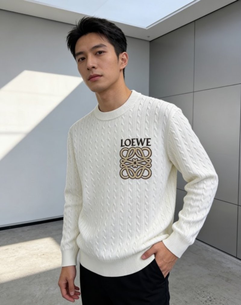 Loewe Anagram Cable Knit Sweater Cream