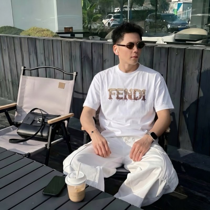 Fendi Gold Logo White T-Shirt