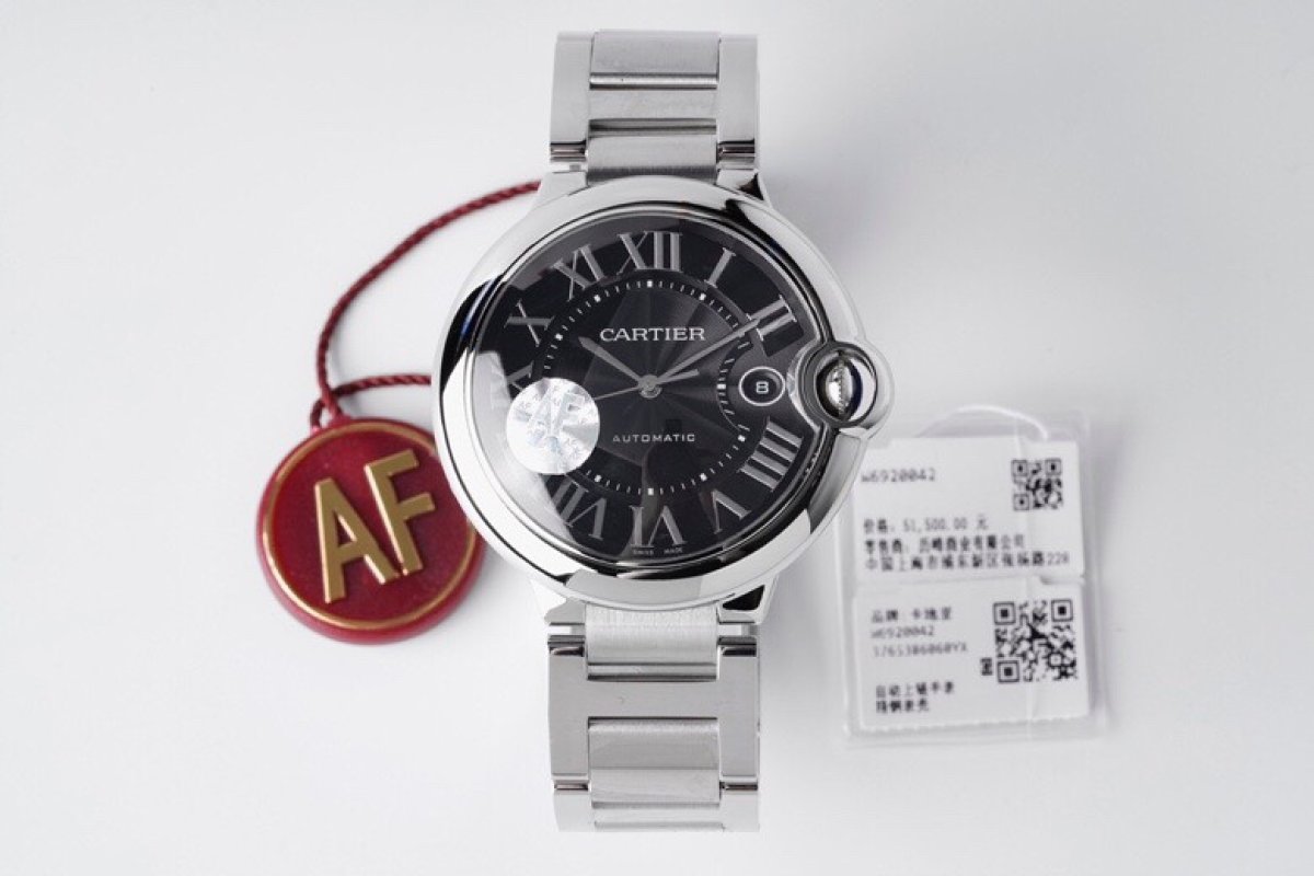 Cartier Ballon Bleu 42mm Automatic Steel Watch Black Dial