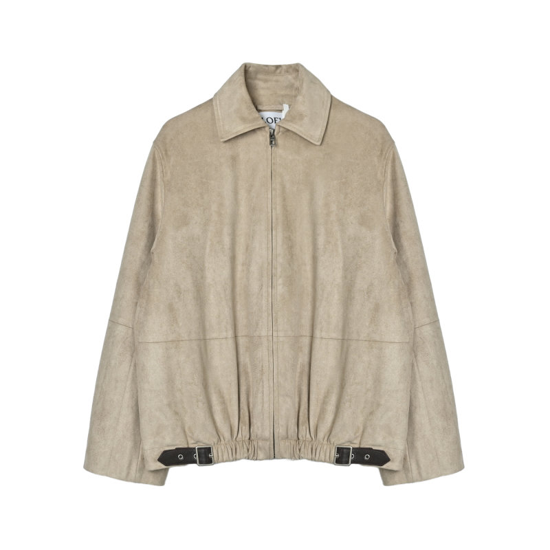 Beige Zip-Up Bomber Jacket with Ribbed Hem view