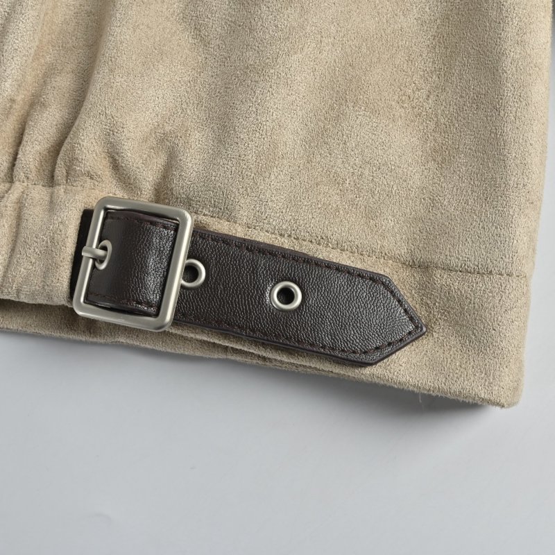 Beige Zip-Up Bomber Jacket with Ribbed Hem view