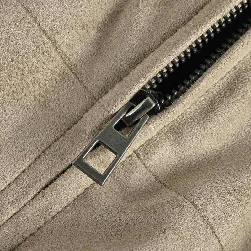 Beige Zip-Up Bomber Jacket with Ribbed Hem view