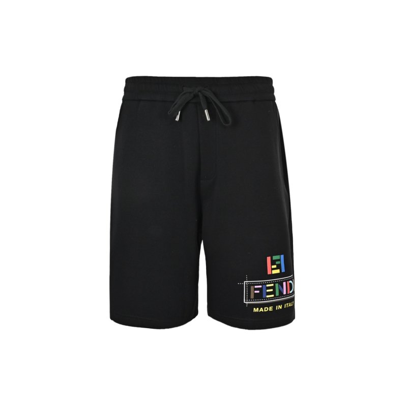 Fendi Black Drawstring Shorts with Logo Print view