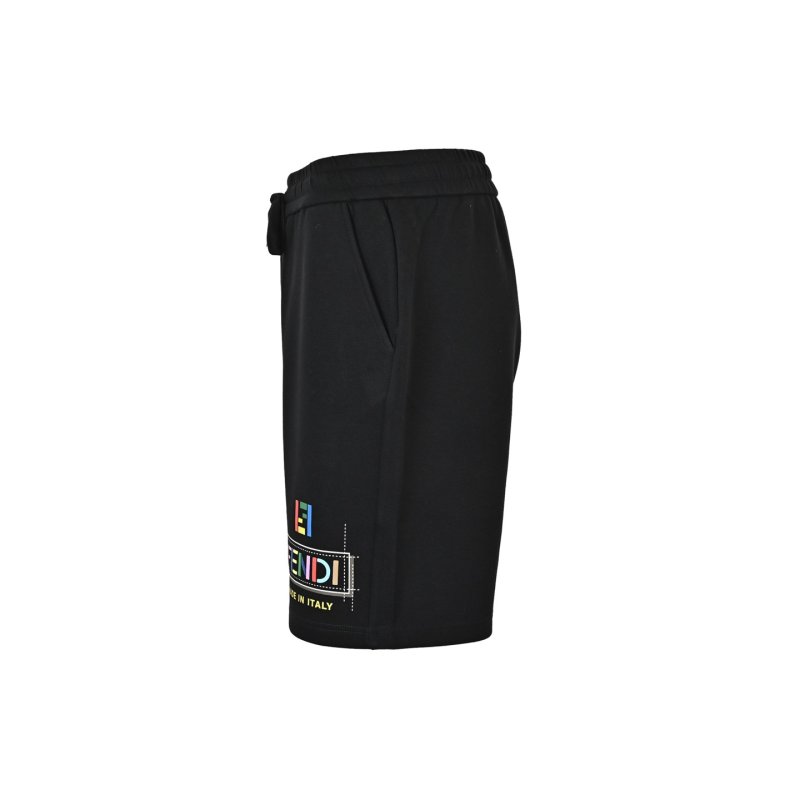 Fendi Black Drawstring Shorts with Logo Print view