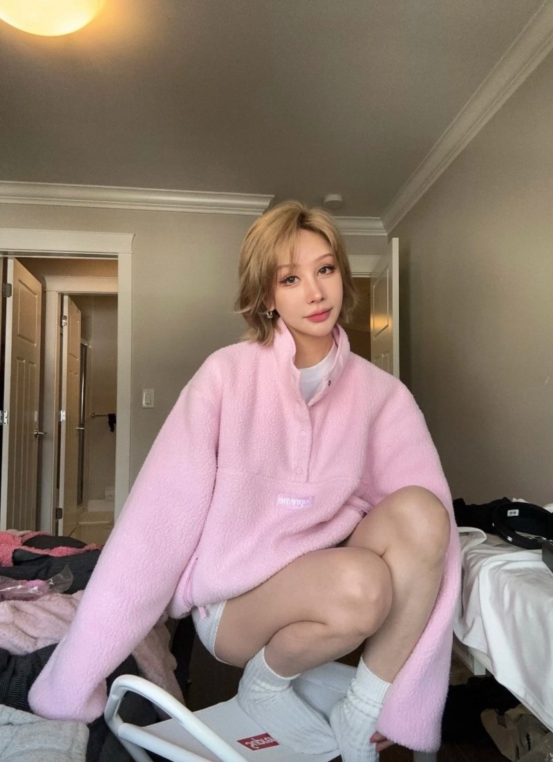 Pink Fleece Half-Zip Oversized Jacket