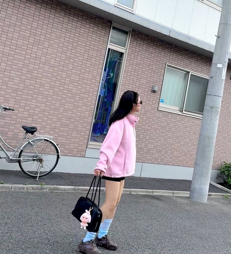 Pink Fleece Half-Zip Oversized Jacket view