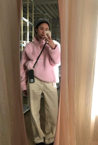 Pink Fleece Half-Zip Oversized Jacket view 5