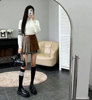White Cable Knit Cardigan with Striped Sleeve Detail view 2