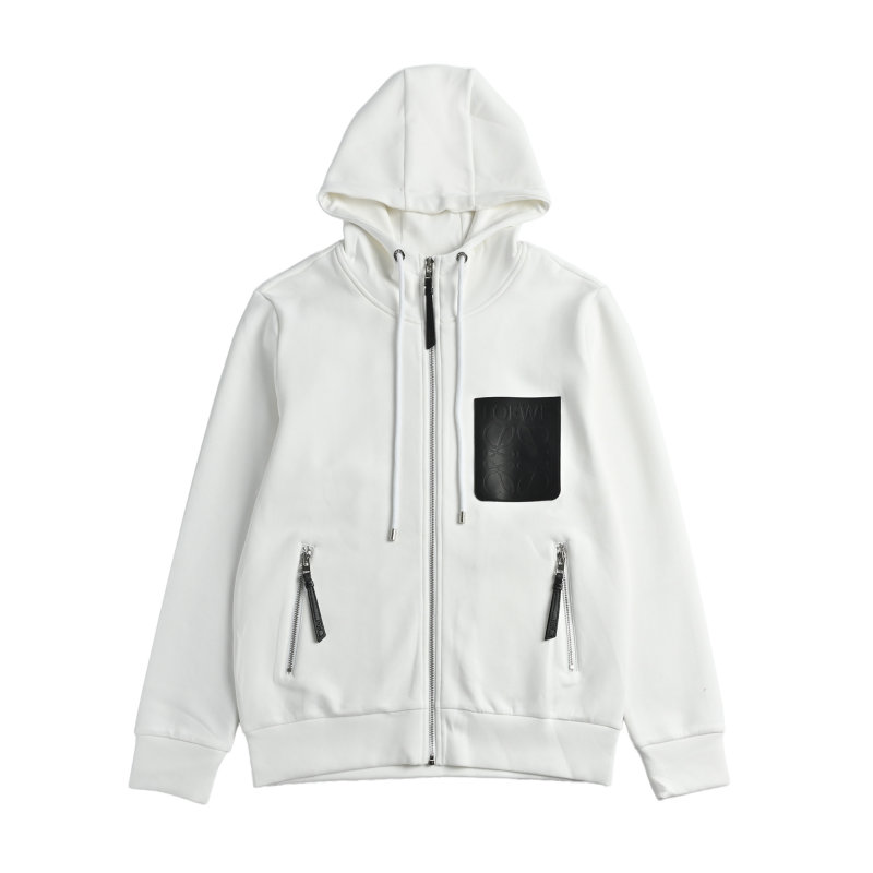Stone Island White Zip Hoodie Jacket with Black Pocket view