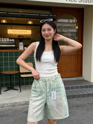 Essentials Women's Mint Green Denim Shorts view 1