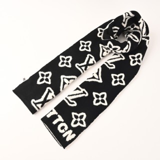 Louis Vuitton Black & White Embossed Logo Wool Scarf view 1