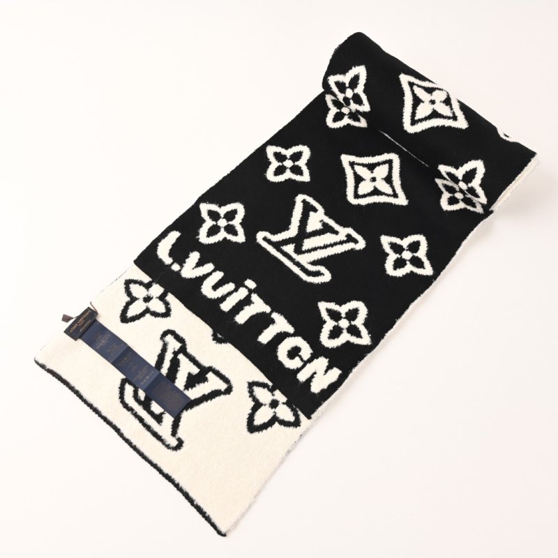 Louis Vuitton Black & White Embossed Logo Wool Scarf view