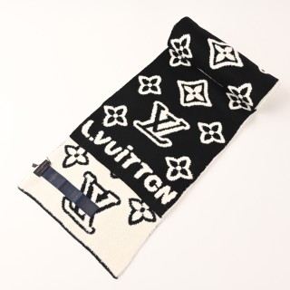 Louis Vuitton Black & White Embossed Logo Wool Scarf view 2