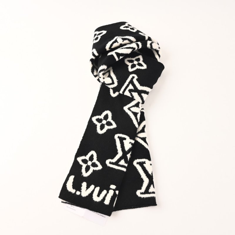Louis Vuitton Black & White Embossed Logo Wool Scarf view