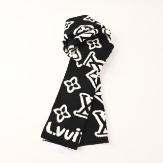 Louis Vuitton Black & White Embossed Logo Wool Scarf view 3