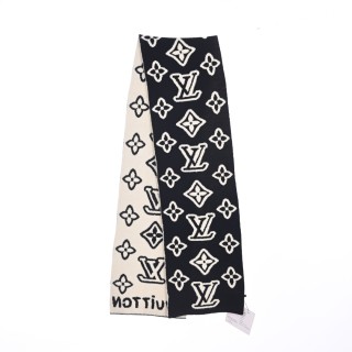 Louis Vuitton Black & White Embossed Logo Wool Scarf view 5