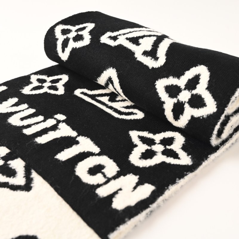 Louis Vuitton Black & White Embossed Logo Wool Scarf view