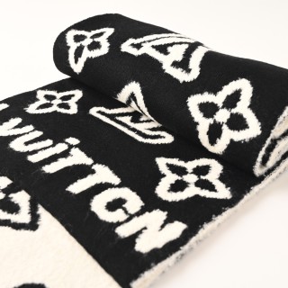 Louis Vuitton Black & White Embossed Logo Wool Scarf view 6