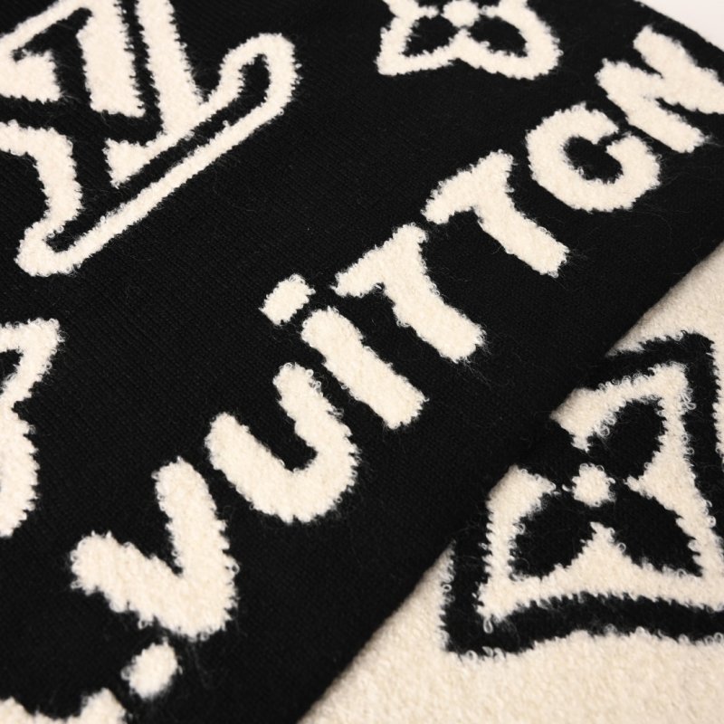Louis Vuitton Black & White Embossed Logo Wool Scarf view