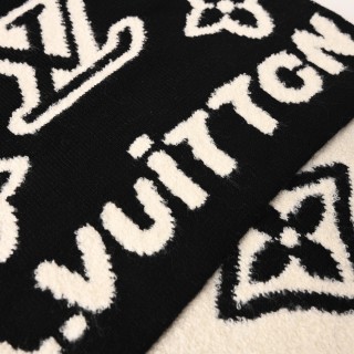 Louis Vuitton Black & White Embossed Logo Wool Scarf view 8
