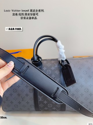 Louis Vuitton Keepall 50 Monogram Canvas Travel Bag Black view 3