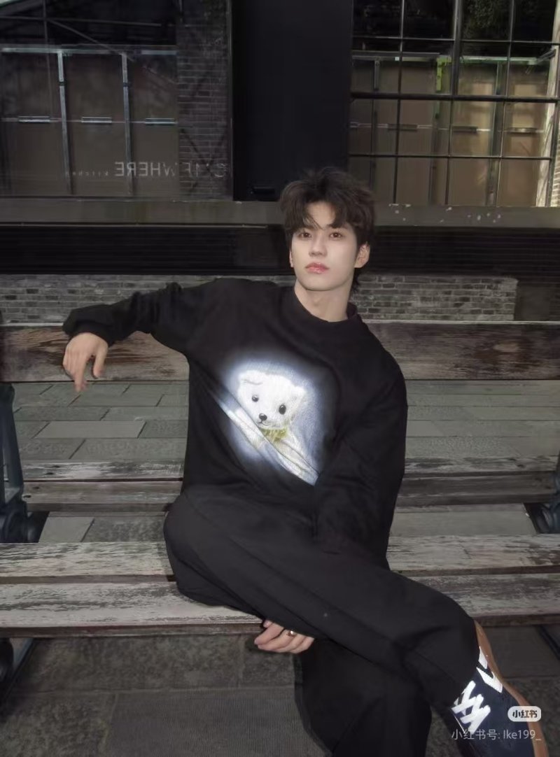 Black Oversized Long Sleeve T-Shirt with White Dog Graphic view