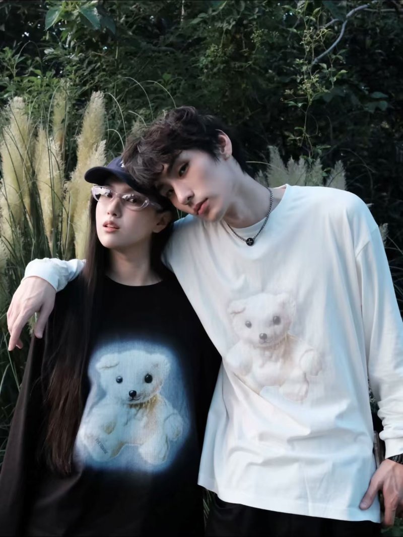 Black Oversized Long Sleeve T-Shirt with White Dog Graphic view