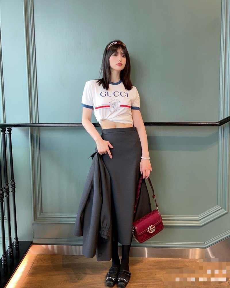 Gucci Logo Stripe Short Sleeve Crop T-Shirt White