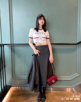 Gucci Logo Stripe Short Sleeve Crop T-Shirt White view 1