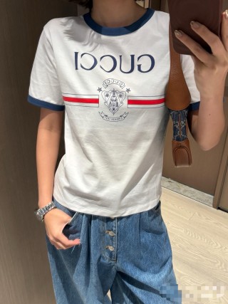 Gucci Logo Stripe Short Sleeve Crop T-Shirt White view 4