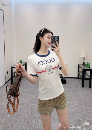 Gucci Logo Stripe Short Sleeve Crop T-Shirt White view 5