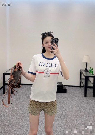 Gucci Logo Stripe Short Sleeve Crop T-Shirt White view 6
